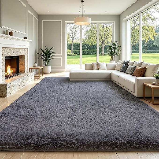 Grey Fluffy 9x12 Large Area Rugs by KICHOWUA