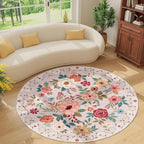 DUKINO Floral Round Rug, 6ft Washable Circle Rug, Non Slip Indoor Low Pile - Image 9