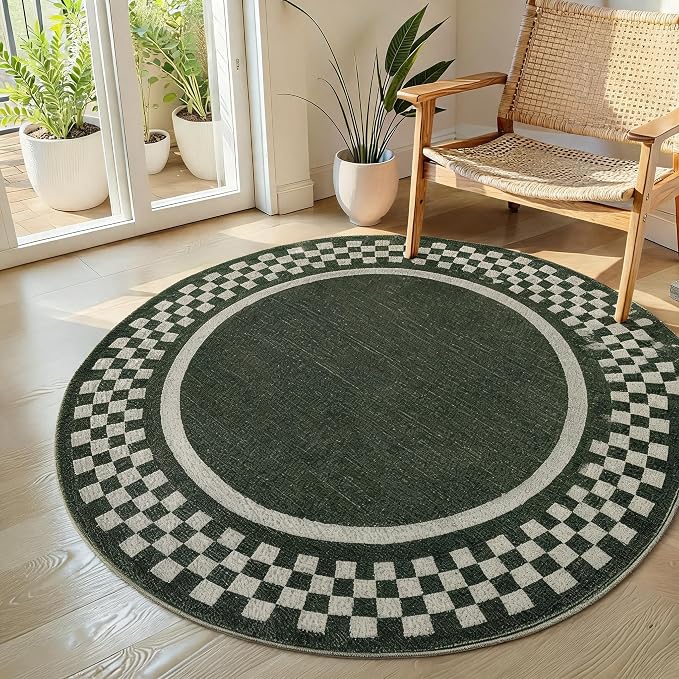 6ft Washable Round Rug for Entryway Modern Checkered Bedroom Circle Rug Non by GarveeHome