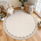GarveeHome Scalloped Beige 4ft Round Rug Washable Non-Slip Soft Ultra-Thin by GarveeHome