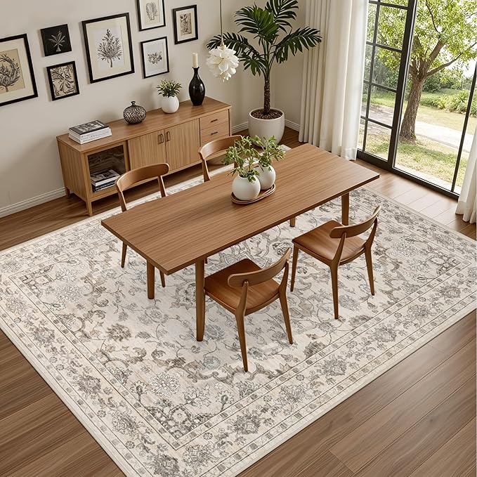 5x7 Area Rugs Living Room Rug: Washable Vintage Distressed Floral Rug No Slip - Image 5