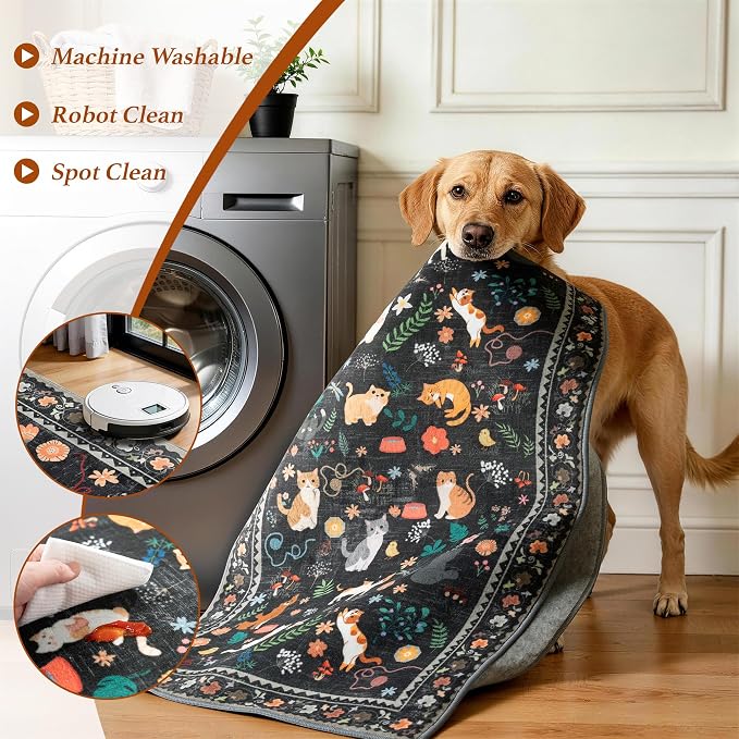 LIANLAM 8x10 Cat Lover's Area Rug, Washable Large Rug - Image 4