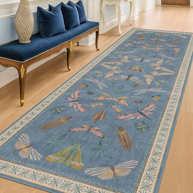 2'6''x10' Blue Insect Runner Rug by HazoHaus