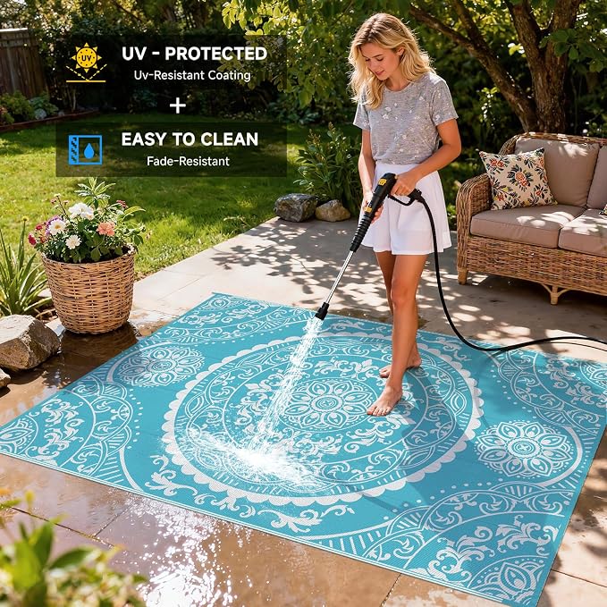 Pauwer Waterproof Outdoor Rug 6x9, Reversible Plastic Straw Patio Camping Rug - Image 4