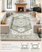 10x14 Vintage Area Rug: Washable Neutral Soft Non Slip Thin Large Floor Carpet - Image 9