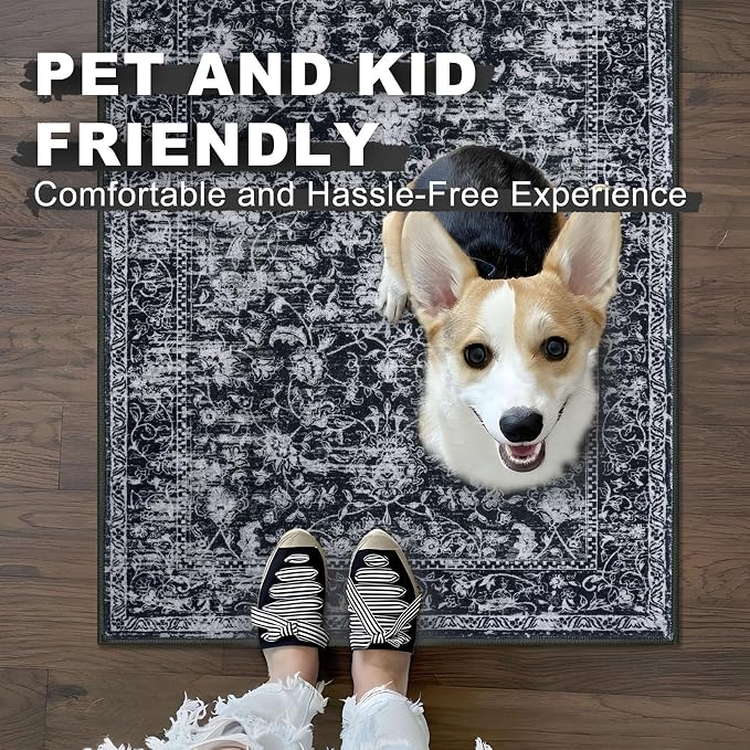 KILOCOCO Washable Runner 2x5 Rug Runner Printed Vintage Floral Kitchen Runners - Image 4