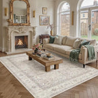 8x10 Washable Vintage Area Rug Beige Oriental Living Room Bedroom Throw Rug - Image 4