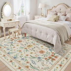 Beige Floral Area Rug 5x7, Neutral Washable Girls Bedroom Rug - Image 2