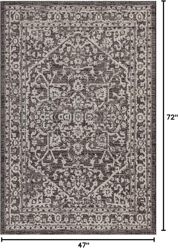 JONATHAN Y Boho Medallion Indoor Outdoor Area Rug 4X6 Black/Gray, Malta - Image 2