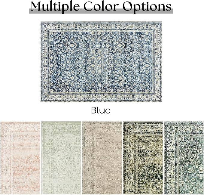 Machine Washable Area Rugs 4x6 Blue Low Pile Soft Carpet - Image 6