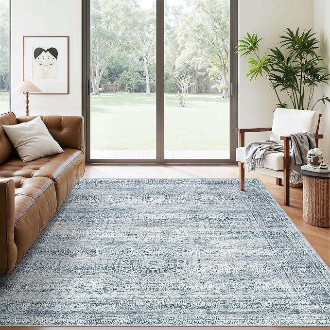 Soalmost 5x7 Area Rugs Blue Low Pile Indoor Washable Trendy Faded Style Rugs by Soalmost