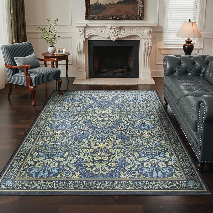 GENIMO Washable 4x6 Area Rug, Vintage Boho Floral Carpet, Soft Low-Pile by GENIMO