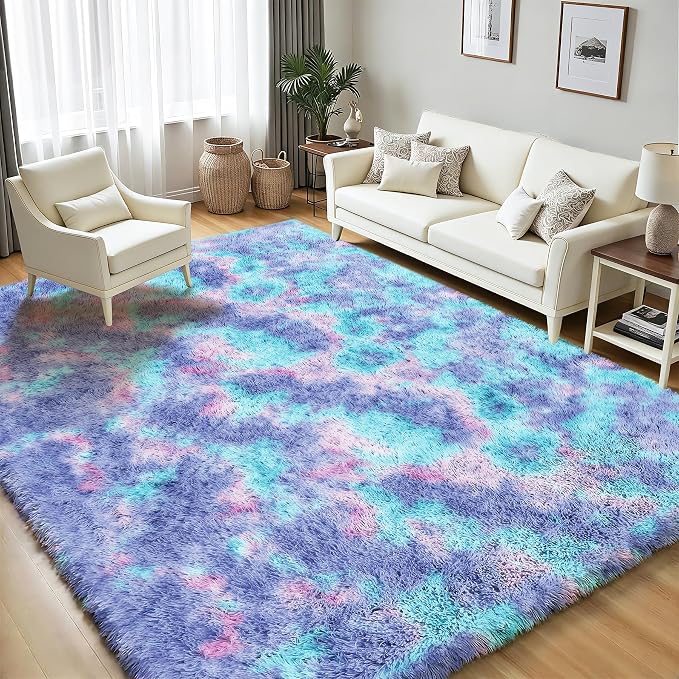 Rainbow Fluffy Rugs for Girls Bedroom: 6x9 Large Shag High Pile Area Rug - Image 3