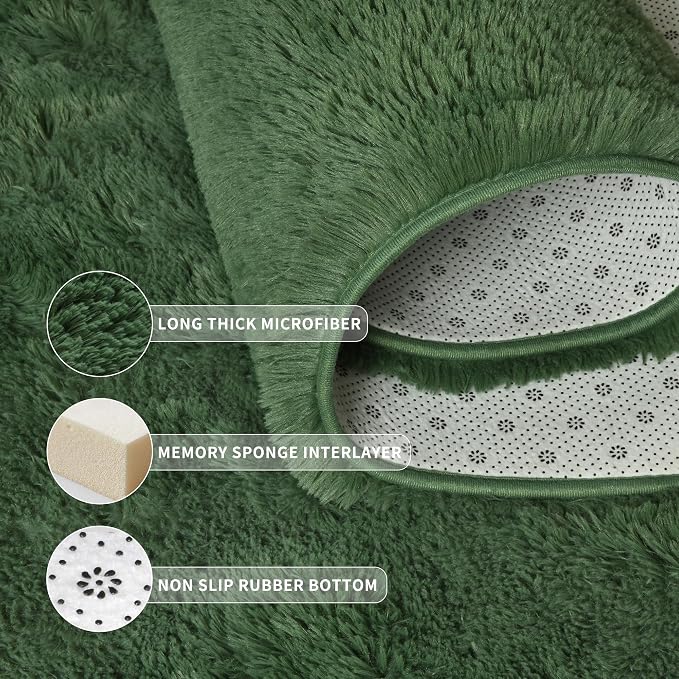 Tepook Fluffy Dark Green Rugs for Living Room Bedroom, 8x10 Soft Area Rug - Image 5