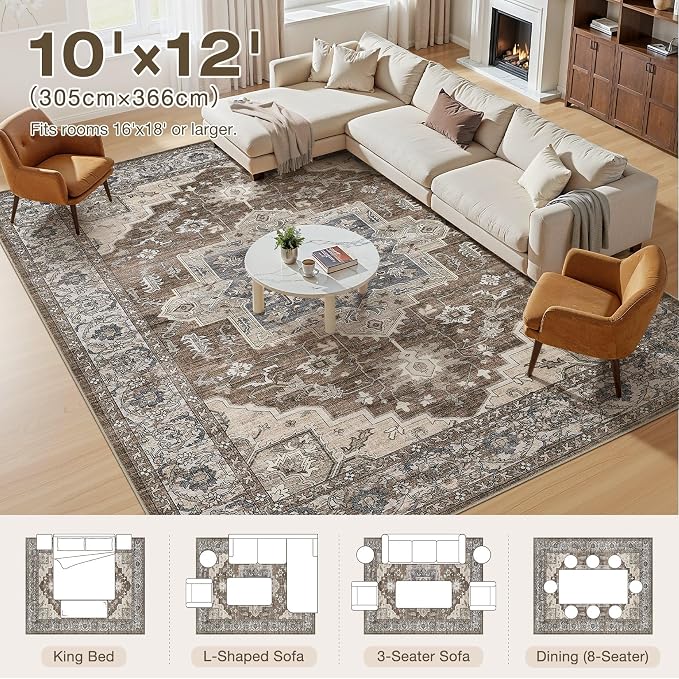 10x12 Area Rugs Living Room: Washable Vintage Rug Large Non-Slip Stain - Image 7