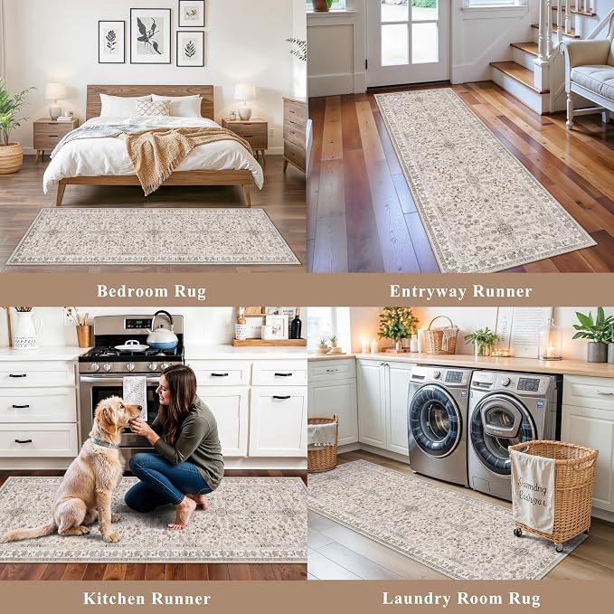 2x8ft Kitchen Runners Rugs Non Skid Washable – Boho Floral Stain-Resistant - Image 4