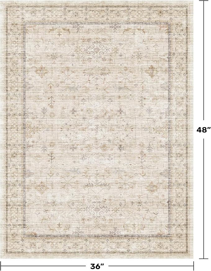 Vintage 3x4 Beige Indoor Rugs for Entryway - Image 2