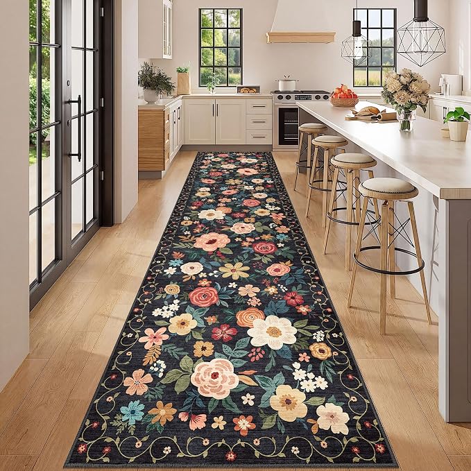 DUKINO 3x12 Washable Runner Rug, Non Slip Soft Floral Hallway Runner Rug - Image 3
