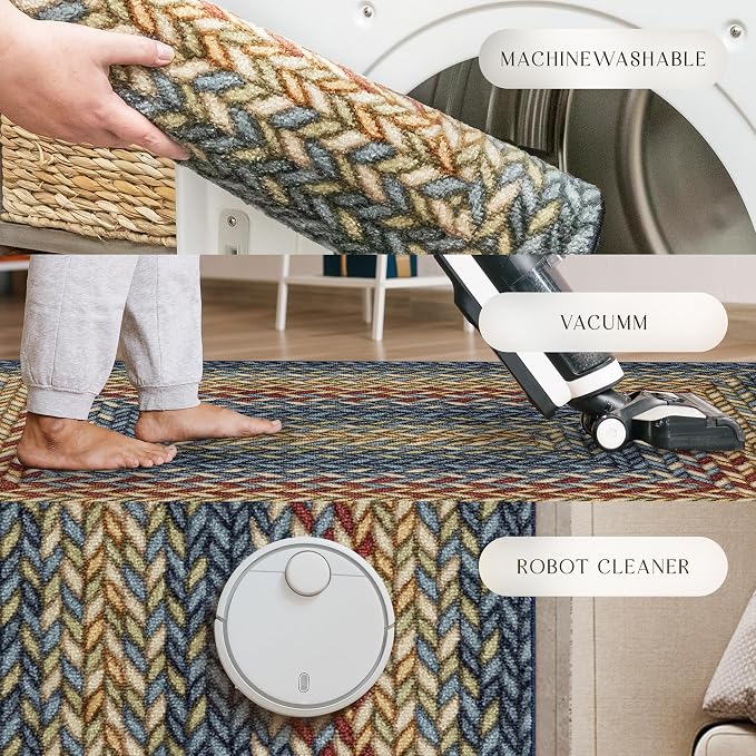 Maples Rugs Marion Bohemian Braided-Style Print Runner Rug – Made in USA – - Image 9