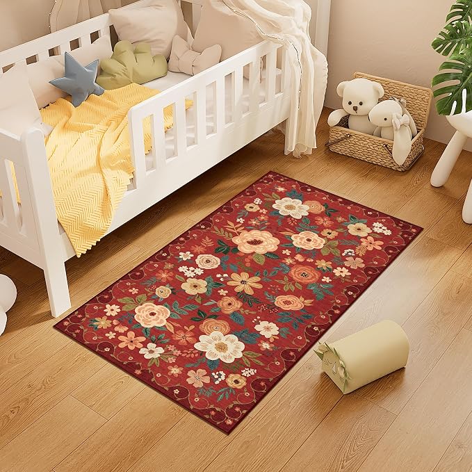 DUKINO 2x4 Rug for Entryway, Washable Kitchen Floral Runner Rug - Image 5
