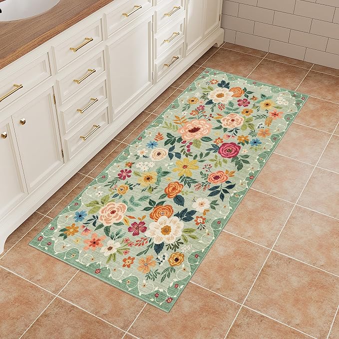 DUKINO 2x4 Rug for Entryway, Washable Kitchen Floral Runner Rug - Image 9