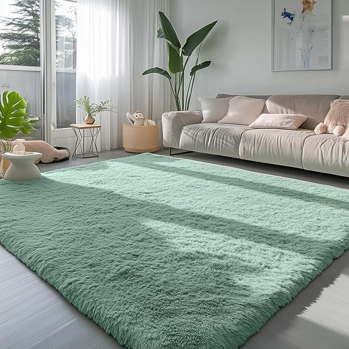 PAGISOFE Sage Green Rugs for Living Room, 5x7 Ft Shaggy Rug Plush Fuzzy Carpet by PAGISOFE