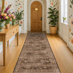Brown Washable Long Runners for Hallways, 2x10 Wide Kitchen Runner Rug by HazoHaus
