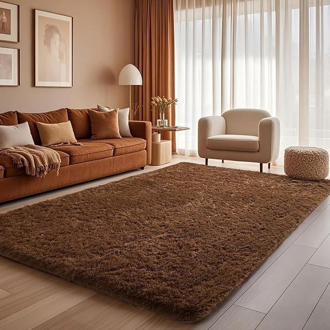 Ophanie Brown Rugs for Bedroom Living Room, Fluffy Fuzzy Furry Carpet, Plush - Image 3