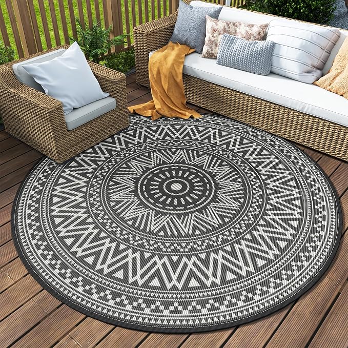 MontVoo Outdoor Rug Carpet Waterproof Round 8ft Outdoor Patio Rug Mat by MontVoo
