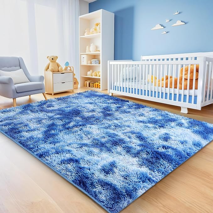 8x10 Shag Area Rugs for Living Room, Tie-Dyed Blue Large Fluffy Shaggy Rug for - Image 4