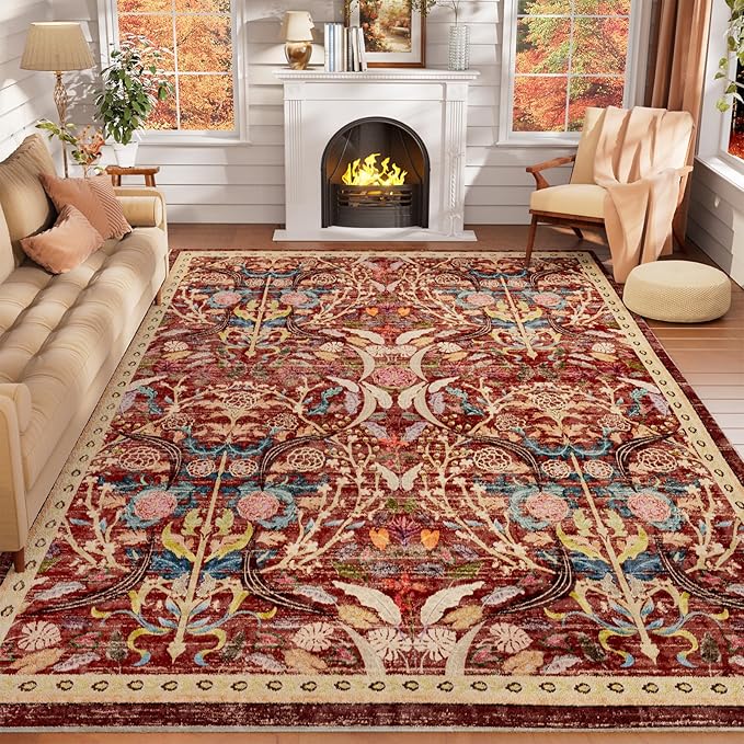 AMTOVO 8x10 Washable Area Rugs for Living Room, Non-Slip Large Soft Boho Floral - Image 2