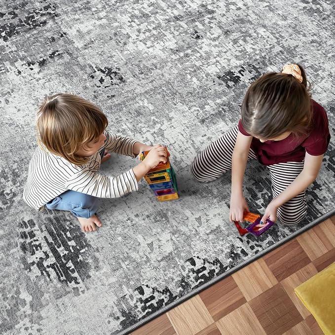 3x7 Grey Rug Runners for Hallways Kitchen Runner Rug Non Slip Washable Black - Image 4