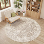 Madane Washable Round Rug 5ft for Living Room, Soft Ultra-Thin Non-Slip Vintage by Madane