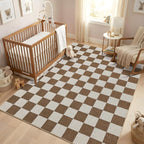 GarveeHome Checkered Terracotta Brown 5x7 Washable Rug Geometric Diamond Dot - Image 2