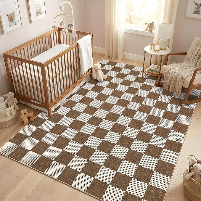 GarveeHome Checkered Terracotta Brown 5x7 Washable Rug Geometric Diamond Dot - Image 2