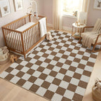 GarveeHome Checkered Terracotta Brown 4x6 Washable Rug Geometric Diamond Dot by GarveeHome