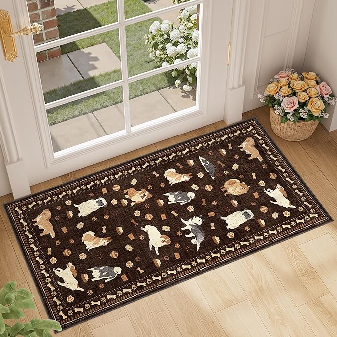 DUKINO 2x4 Runner Rug for Entryway, Animal Dog Print Washable Kitchen Rug by DUKINO