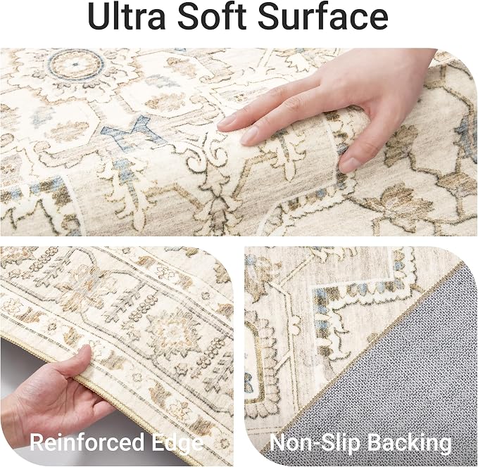 befbee 8x10 Area Rug for Living Rooms, Stain Resistant Neutral Washable Rugs - Image 3
