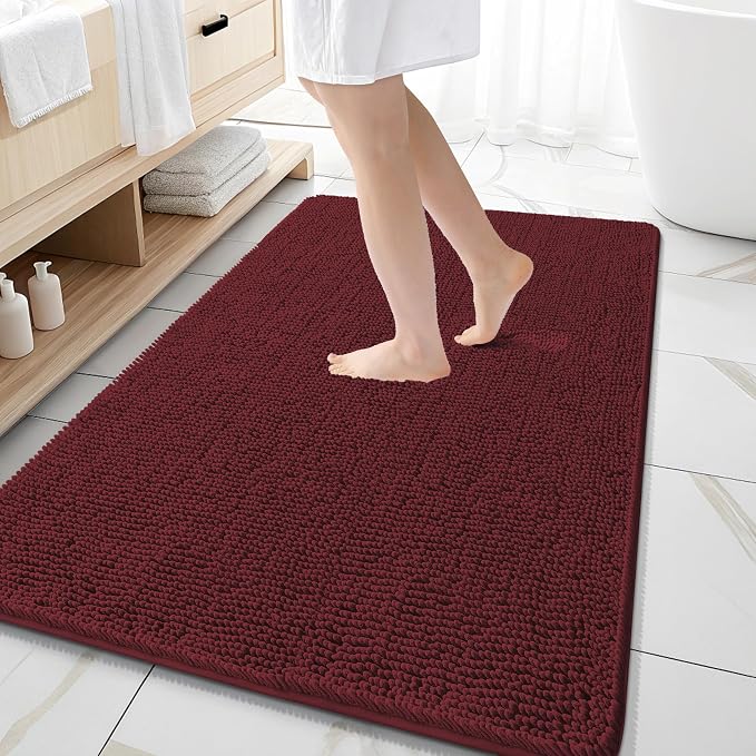 OLANLY Large Bathroom Rugs 59x35, Soft Absorbent Chenille Bath Rugs, Rubber by OLANLY