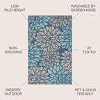 JONATHAN Y Floral Textured Weave Indoor Outdoor Area Rug 8X10 Navy/Aqua - Image 2