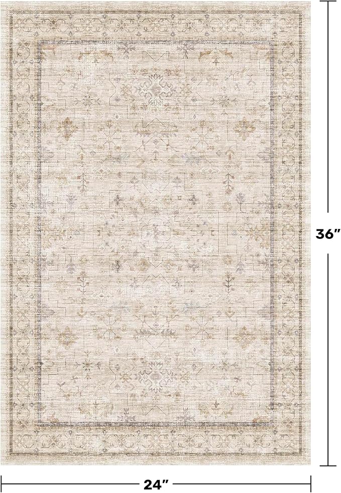 Farmhouse Bathroom Rug 2x3 Beige, Machine Washable Small Non Slip Indoor - Image 2