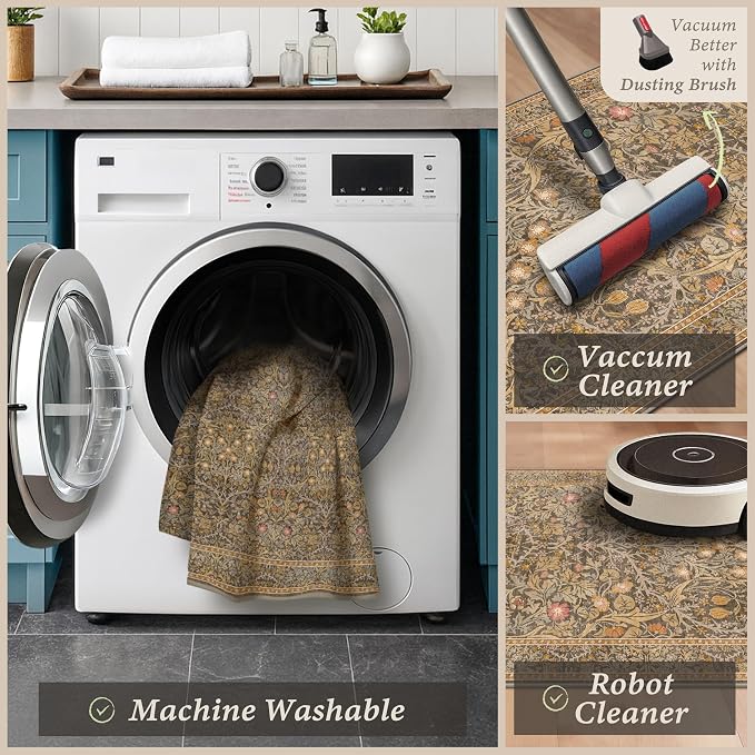 JTJ Brown Washable Kitchen Rugs Sets of 3, Non-Slip Low Pile Floor Mats - Image 4