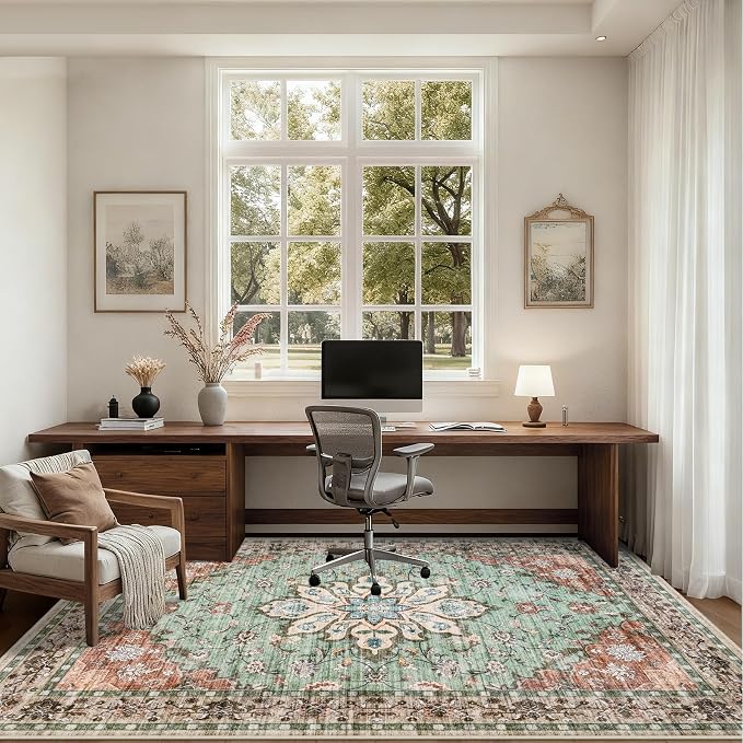 8x10 Area Rugs for Living Room: Washable Rug Soft Vintage Distressed Floral - Image 6