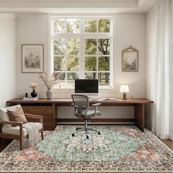 3x5 Area Rugs Living Room Rug: Washable Vintage Distressed Floral Rug No Slip - Image 5