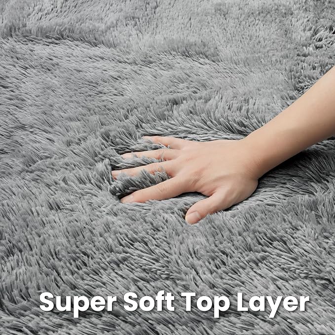 Light Gray ack Round Fluffy Rug 5ft Plush Fuzzy Shaggy Carpet, Soft Rugs - Image 6
