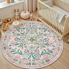 Round Area Rug for Living Room: 6 ft Floral Washable Circle Rug Soft Boho - Image 5