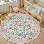 Round Area Rug for Living Room: 4 ft Floral Washable Circle Rug Soft Boho - Image 5