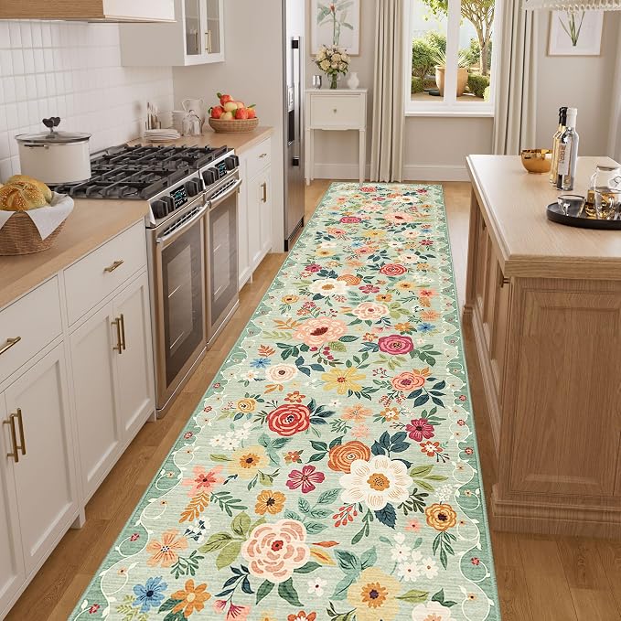 DUKINO 3x12 Washable Runner Rug, Non Slip Soft Floral Hallway Runner Rug - Image 3