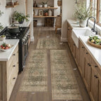 Vintage Kitchen Rug Set of 3 Washable Green Brown Kitchen Mats - Image 3