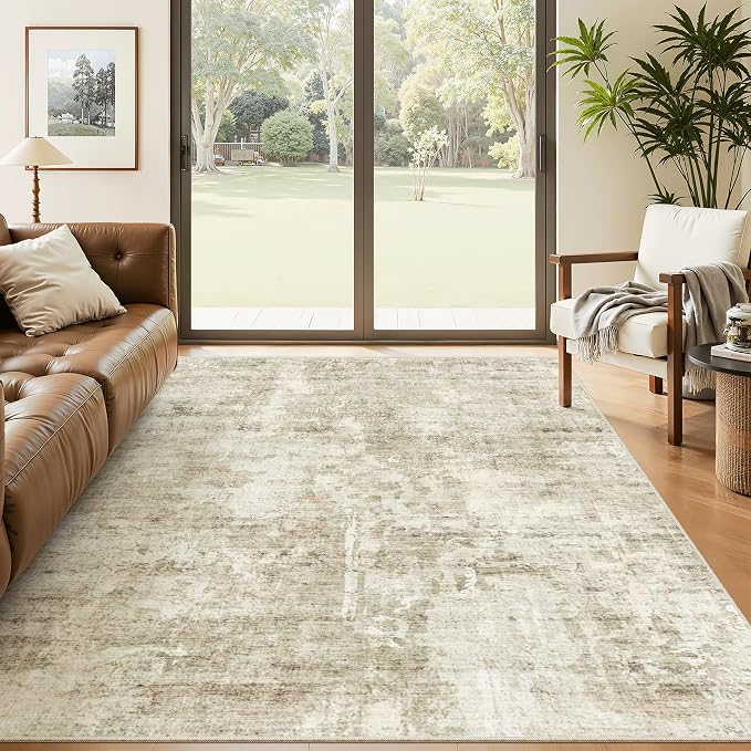 Soalmost 5x8 Area Rugs Beige Gray Low Pile Indoor Washable Trendy Faded Style by Soalmost